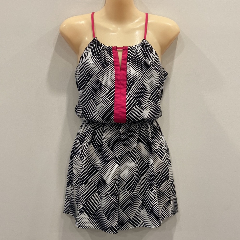 Accidentally in Love Pink, Black and White Patterned Romper size XS